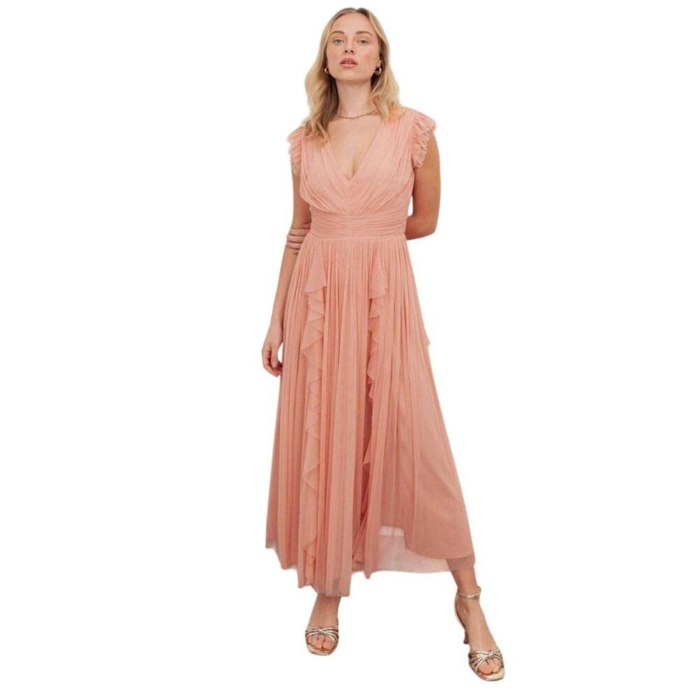 Anaya With Love Womens/Ladies Waterfall V Neck Flutter Maxi Dress / Peach